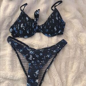 SHEIN Blue and Black Metallic Bikini Set